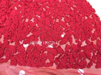 2017 Afrikos blizgančiais tiulio nėrinių Karšto naujas raudonas Spalva guipure afrikos seka laido nėrinių audinio Nigerijos vestuvių suknelės .