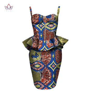 2017 afrikos suknelė Plius Dydis 2 vnt Afrikos Spausdinti Dashiki Marškinėliai, Sijonas Nustatyti heidi bazin Rche Femme Afrikos Drabužių 5xl gamtos WY1390