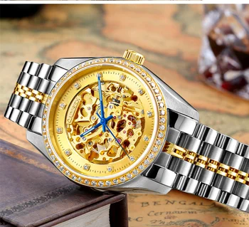 2017 CADISEN Garsaus Prekės ženklo Pavadinimą Golden Skeletas Mechaninė Žiūrėti Vyrų Mados Verslo Laikrodžiai Laikrodis Relogio Masculino