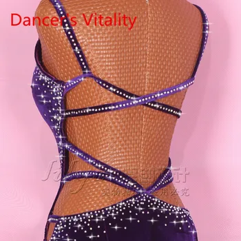 2017 Diamond Lotynų Šokių Suknelė Moterims Diržai Atgal Atidarymo Salsa Tango, Rumba Flamengo Pramoginiai Lotynų Šokių Konkurencijos Kostiumai