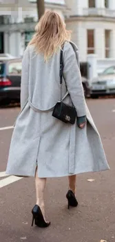 2017 Holivudo stiliaus naujas žiemos moterų dizaineris pilka vilnos paltukai, moterų vilnos kailis atvartas striukę ir ilgas kailis nemokamas pristatymas