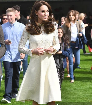 2017 Kate Middleton Princesė Suknelė Nauja, Nėrinių Kratinys Ilgomis Rankovėmis Elegantiškas Suknelės