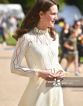 2017 Kate Middleton Princesė Suknelė Nauja, Nėrinių Kratinys Ilgomis Rankovėmis Elegantiškas Suknelės
