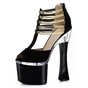 2017 kietas sexy nėrinių aukštos obcasie batų kutas platforma open toe storas kulnas sandalai moteriška 18cm Šokių Bateliai