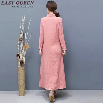 2017 m. Pavasarį Naujas kinų, rytietiškas suknelės ilgomis Rankovėmis Medvilnės, Lino Suknelė Plius Dydis Ilga Lininė Suknelė Paprasta Spausdinimo AA1850 W
