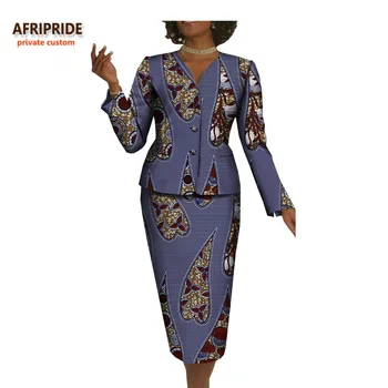 2017 m. rudenį moterys office kostiumas afrikos spausdinti AFRIPRIDE visą rankovės vieną krūtinėmis viršuje+kelio ilgis pieštuku sijonas office A722657