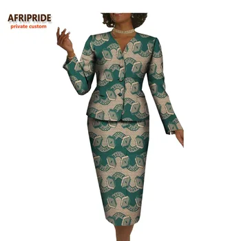 2017 m. rudenį moterys office kostiumas afrikos spausdinti AFRIPRIDE visą rankovės vieną krūtinėmis viršuje+kelio ilgis pieštuku sijonas office A722657