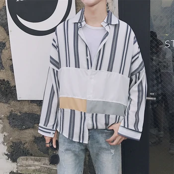 2017 m. Rudenį Naujų korėjos stiliaus karšto pardavimo vyriški spalvos Siūlėmis Prarasti mados juostele ilgomis rankovėmis Marškinėliai, Aukštos kokybės drabužius kailis