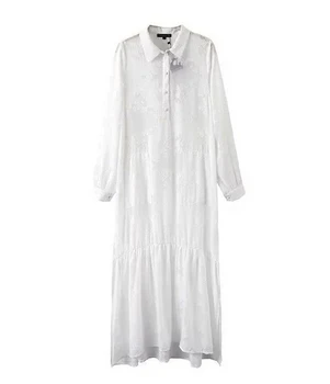 2017 M. Vasarą, Rudenį Moterų Nėriniai Balto Šifono Bohemijos Suknelė Ponios Atvartas Ilgomis Rankovėmis Beach Čigonų Maxi Ilgio Suknelės Vestdios