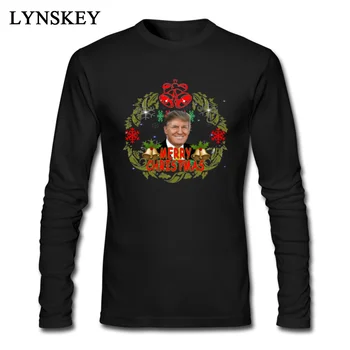2017 M. Žiemos Linksmų Kalėdų Šeimos Vyrų T Shirts Donald Trump Spausdinti Black Tees Marškinėliai Ilgomis Rankovėmis Naujovė Dizainas