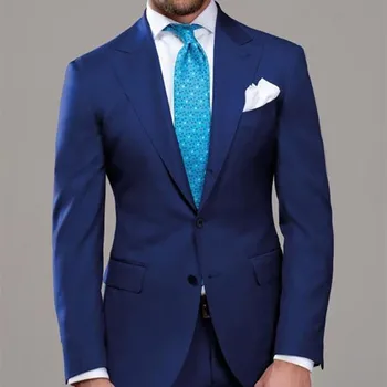 2017 Mens Kostiumai Klasikinio Stiliaus vestuvių kostiumai man Smokingas kostiumas homme Royal Blue Men Kombinezonas Dviejų dalių Tuxedos (Striukė+Kelnės+kaklaraištis)