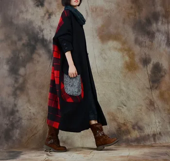 2017 metų moteris rudenį ir žiemą, originalus dizainas, prekės plus plus size viršutiniai drabužiai vilnos kailis grotelės