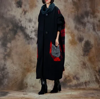 2017 metų moteris rudenį ir žiemą, originalus dizainas, prekės plus plus size viršutiniai drabužiai vilnos kailis grotelės