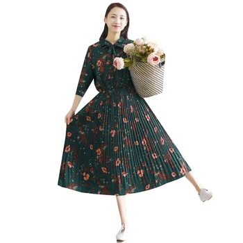 2017 Nauja Pavasario Vasaros Moterų Suknelė Vintage Gėlių Spausdinti Plisuotos Šifono peteliškę Suknelės Ilgai Boho Paplūdimio Suknelė Vestidos AB132