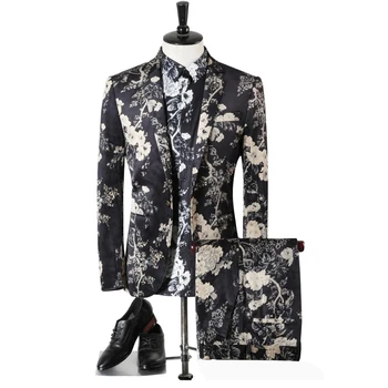 2017 naujas arrivel vyrų kostiumas aukštos kokybės Europos ir Amerikos stiliaus gėlių spausdinimo dviejų dalių kostiumai (Švarkas ir Kelnės)