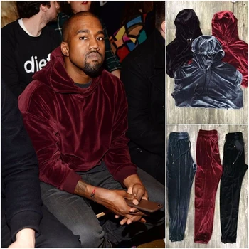 2017 Naujas Atvyko Kanye West Kietas Streetwear Color Aksomo, Hoodies Vyrų Puloveriai) su Hip-Hop Ilgi susagstomi megztiniai Jaunimo Populiarus S-XL