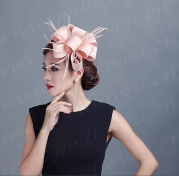 2017 naujas ponios lino gazas plunksnų šukuosena gėlių galvos skrybėlę Britų retro lino bžūp švenčių vestuvių skrybėlę