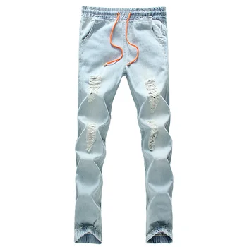 2017 naują atvykimo pavasario ir vasaros stiliaus vyrai džinsinio audinio džinsus mados devynių kelnes elastinga skylę kulkšnies surištas džinsai didelis dydis S-5XL