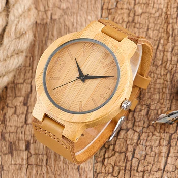 2017 Vyrų Kūrybos Medienos Žiūrėti Paprastas Analoginis Originalus Bambuko Medinės Kvarcinis laikrodis Su natūralios Odos Apyranke