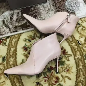 2017 Winer naujausias moteris batai seksualus pažymėjo tne trumpi auliniai batai nude pink ploni kulniukai jojimo batai moteris batai