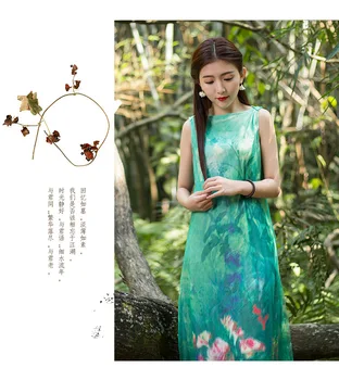 2017New Vasaros Stiliaus Moterų tinklinio medvilnės skalbiniai gėlių spausdinti ilga Suknelė velniop kaklo elegantiškas Stiliaus Kinijos maxi suknelė bakas suknelė tunika