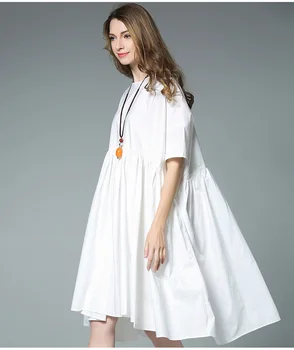 2017Summer Moterų plius dydis medvilnės blyksnius suknelė cute-line suknelė palaidi tinka didelis apačioje patogus atsitiktinis vestidos tunikas 4XL 6506