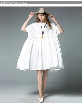 2017Summer Moterų plius dydis medvilnės blyksnius suknelė cute-line suknelė palaidi tinka didelis apačioje patogus atsitiktinis vestidos tunikas 4XL 6506