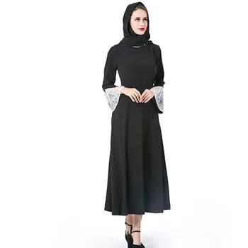 2018 Atsitiktinis Moterų Musulmonų Nėrinių Suknelę, O Kaklo, Ilgomis Rankovėmis Islamo Turkijos Dubajus Abaja Kratinys Maroko Kaftan Skraiste Dubajus
