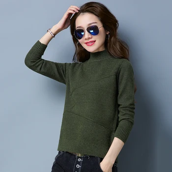 2018 autumn and winter models half-high collar cashmere sweater women's short paragraph sweater simple loose knit shirt