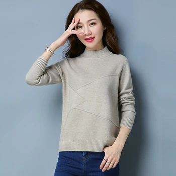2018 autumn and winter models half-high collar cashmere sweater women's short paragraph sweater simple loose knit shirt
