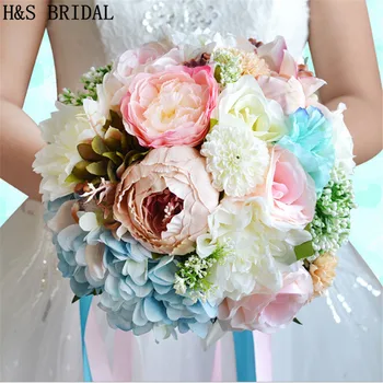 2018 Gražus Spalvingas Vestuvių Bridesmaid, Gėlių vestuvių puokštė dirbtinių gėlių, rožių nuotakos puokštės