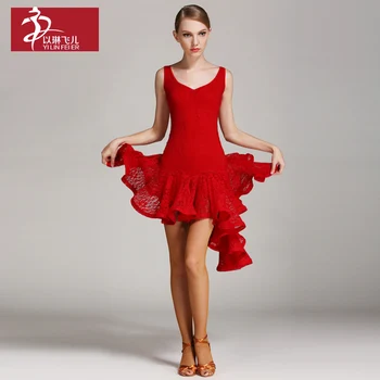 2018 Lotynų Šokių Suknelė Moterų Nėriniai Veiklos Suknelės Konkurencijos Kostiumas Cha Cha/Samba/Rumba/Tango Praktikos Suknelė Sijonas