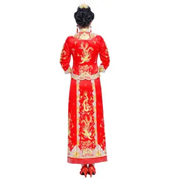 2018 m. pavasario ir vasaros nuotaka dragon suknelė sijonas vestuvių skrudinta duona cheongsam slim suknelė raudona kinijos vintage stiliaus Drabužių