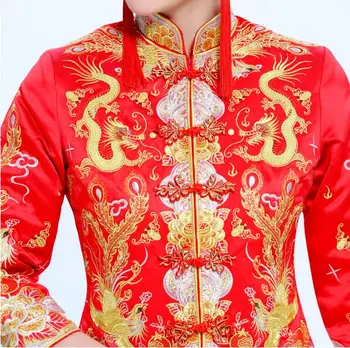 2018 m. pavasario ir vasaros nuotaka dragon suknelė sijonas vestuvių skrudinta duona cheongsam slim suknelė raudona kinijos vintage stiliaus Drabužių