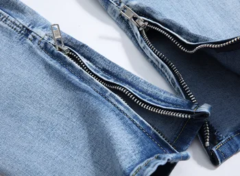 2018 m. pavasarį ir rudenį naujas vyrų skylę aukštos elastinga džinsai susiuvimo šviesiai mėlyna mygtuką remontas vyriškos kelnės