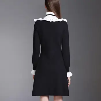 2018 m. pavasarį naujas mados prekės ženklo megzti ruffles suknelė moterų aukštos apykaklės, juoda stiching balta nukentėjo spalvos suknelė wj1793 nemokamas pristatymas
