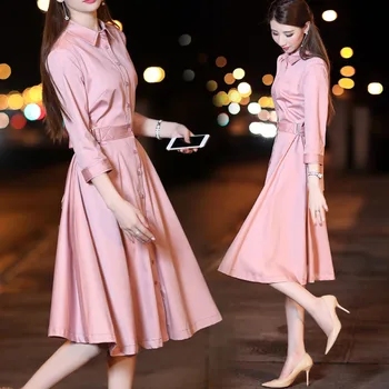 2018 m. pavasarį naujas moterų korėjos temperamentas juosmens slim pink suknelė moterų Z145