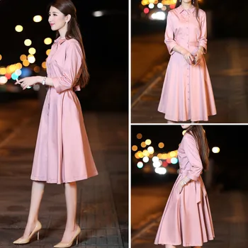 2018 m. pavasarį naujas moterų korėjos temperamentas juosmens slim pink suknelė moterų Z145