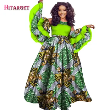 2018 m. rudenį afrikos suknelė moterims HITARGET privačių užsakymą ilgomis rankovėmis grindų ilgis moterų suknelė plius dydis grynos medvilnės WY2441