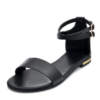 2018 mados nauji, karvės odos vasarą butas sexy sandalai komfortą moterų batai odiniai dukart sagtis sandalai