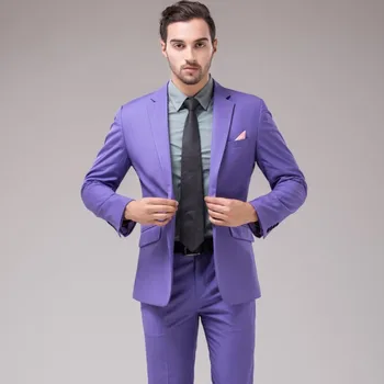 2018 Mados Slim fit vyrų Tiktų violetinė Vyrų smokingas striukė Su Vieno Mygtuko Kostiumai Vedęs Kostiumas Jaunikis vyrų Kostiumas BlazerCoat+Kelnės