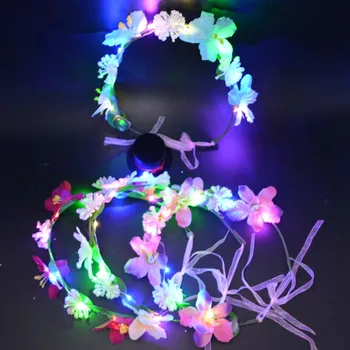 2018 Mirksi LED Švyti Gėlių Karūna Kaspinai Šviesos Šalis, Gėlių Plaukų Girliandą Vainiką Gėlių Mergaitė Vestuvių Dekoravimas