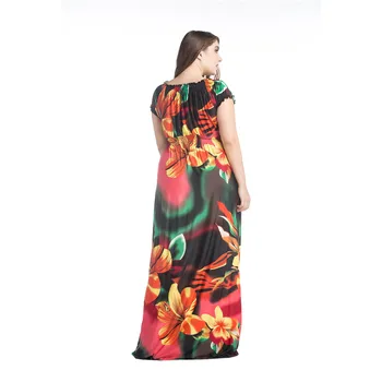 2018 Moterų Vasaros Suknelė Long Beach Suknelės Plius Dydžio 6XL 7XL Trumpas Sluoksniuotos Rankovėmis V-Kaklo Bohemijos Maxi Gėlių Suknelė Vestidos longos