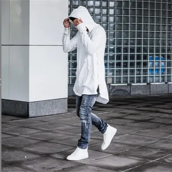 2018 nauja Drabužių Mens Hoodies Palaidinės Hip-Hop Ilgas Užtrauktukas Streetwear Palaidinukė Supjaustyti Pratęstas Hoody Vyrams, vyrų marškinėliai