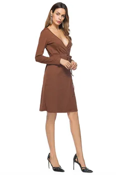 2018 nauja megzta suknelė moterims, elegantiškas, seksualus gilus v ilgomis rankovėmis traukti mezgimo rudenį&pavasario dress AB287