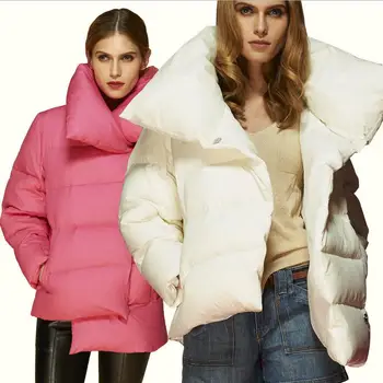2018 naujas 90% baltųjų ančių pūkais stora striukė pūkinė striukė didelis dydis duona stiliaus asimetrija kūrybinis dizainas žiemos paltai atvartas w838