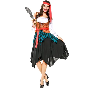 2018 Naujas Halloween Kostiumai Moterų Dryžuotas Piratų Įgulos Cosplay Kostiumų Filmo Tema Kostiumas PS
