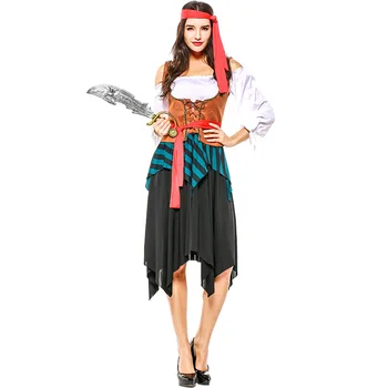 2018 Naujas Halloween Kostiumai Moterų Dryžuotas Piratų Įgulos Cosplay Kostiumų Filmo Tema Kostiumas PS