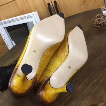 2018 naujas mados Originali nekilnojamojo krokodilas pilvo odos lady aukšto kulno siurblys batų moterims, violetinė geltona juoda