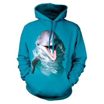 2018 NAUJAS MADOS VYRAI MOTERYS Delfinų vandens Mėlyna logo3D spausdinti Hoodie Puloveriai, Susagstomi megztiniai Rudenį Tracksuit Žiemos Prarasti Plonas Hoody